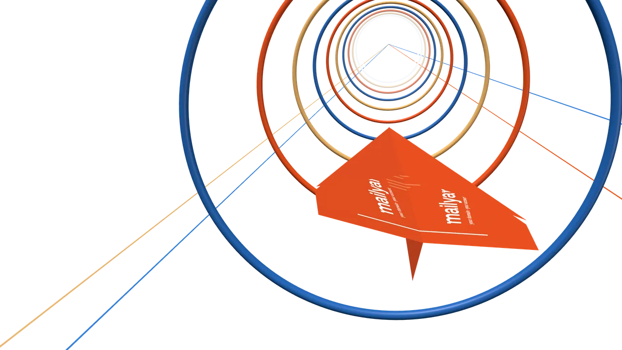 The paper plane flying into a tunnel of blue, ember and amber rings: the delivery route.